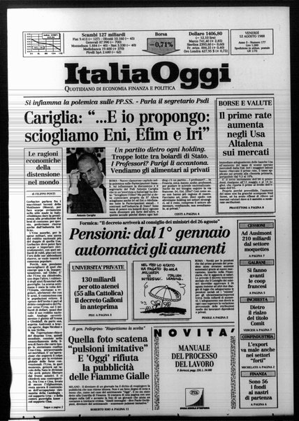 Italia oggi : quotidiano di economia finanza e politica